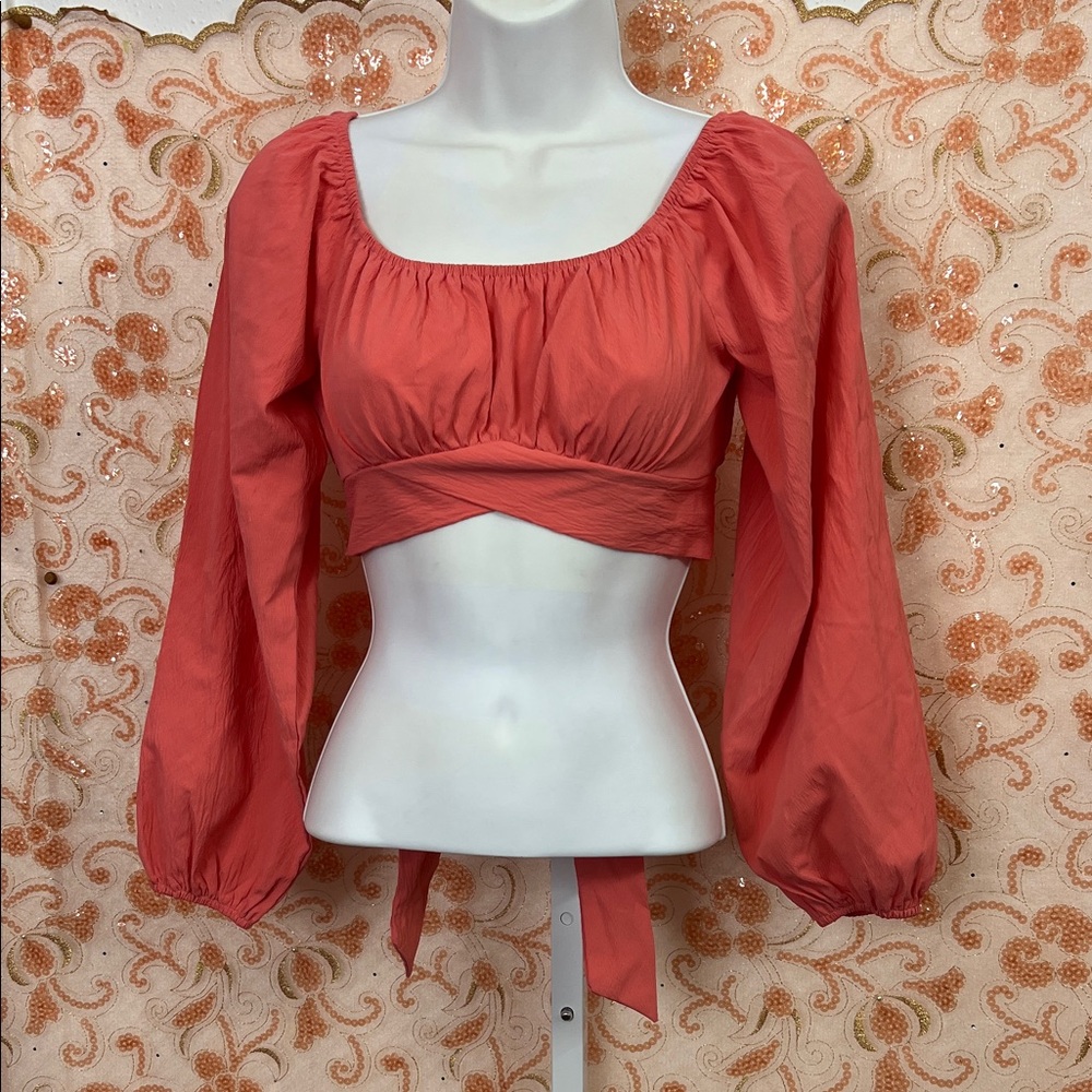 SHEIN Coral Puff Sleeve Crop Top